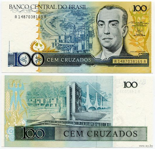 Бразилия. 100 крузадо (образца 1987 года, P211b, UNC)