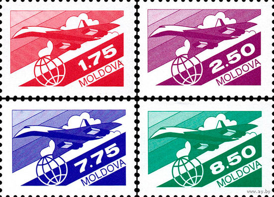 Стандартный выпуск для авиапочты. Авиация (I) Молдова 1992 год серия из 4-х марок