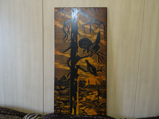 Картина, резьба по дереву, 30*61,5 см, народное творчество времен СССР