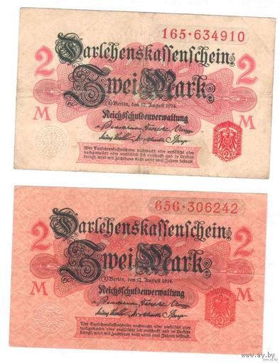 Германия 2 марки 1914 г. две разновидности