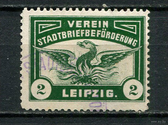 Германия - Лейпциг (G.) - Местные марки - 1908/1909 - Птица 2Pf - [Mi.4b] - 1 марка. Гашеная.  (Лот 100CQ)