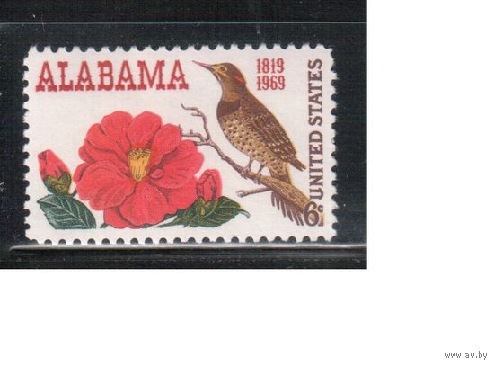 США-1969, (Мих.985) , ** , Штата Алабама, Цветы, Птицы (одиночка)