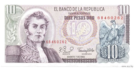 Колумбия. 10 песо 1980 г.