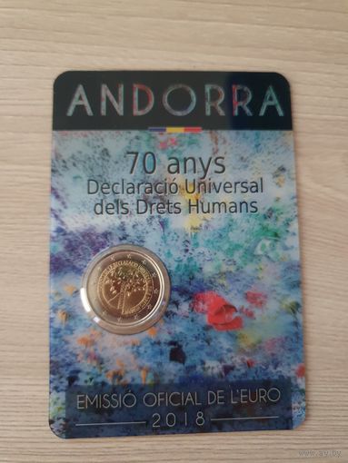 Монета Андорра 2 евро 2018 70 лет Всеобщей декларации прав человека БЛИСТЕР