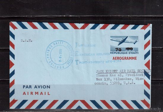 Гаити-1971 , Письмо, Аэрограмма, Авиация, Самолет,Надп.
