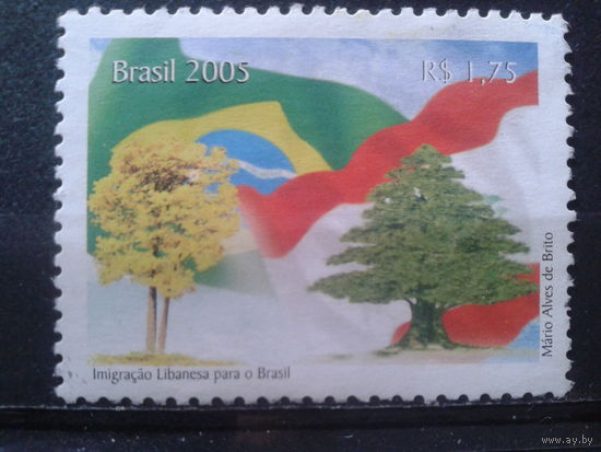 Бразилия 2005 Деревья на фоне гос. флага Михель-1,2 евро гаш