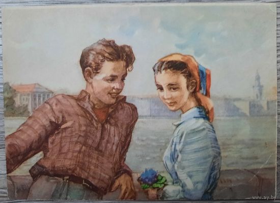 Весной. Худ. Л.Острова. 1956 г. СССР.
