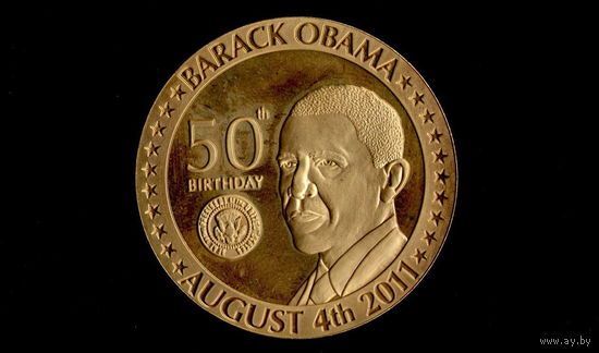 Барак Обама / 50 летие  / Сувенирная монета США / В капсуле + Футляр