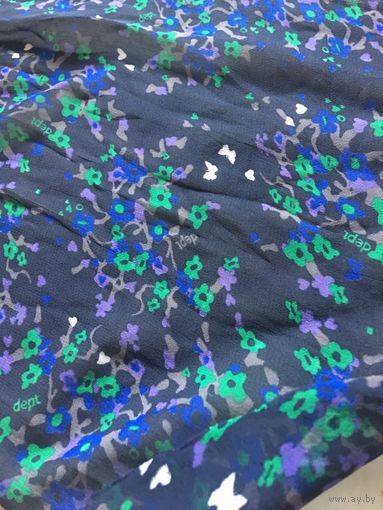 Ткань натуральная Винтаж ретро времён СССР Кусочек замеры на фото Цвет темно- синий в цветочки