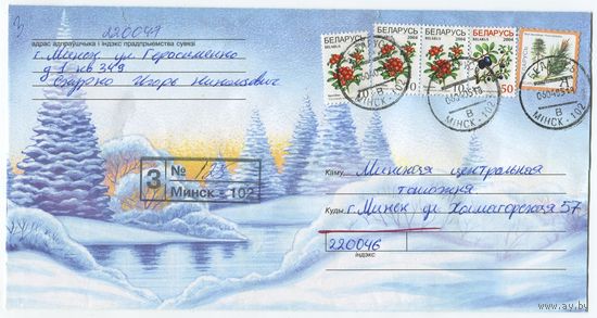 2004. Конверт, прошедший почту "Зимний лес-2"