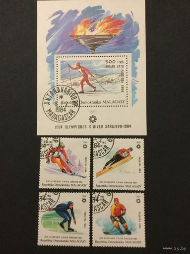 Зимние олимпийские игры в Сараево. Мадагаскар,1984, блок+4 марки
