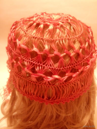 Винтажная летняя женская вязанная шапочка с четырьмя кисточками.Первая половина XX-го века.