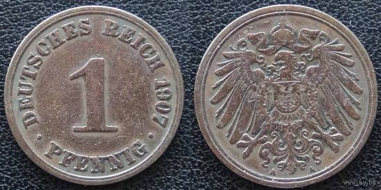 YS: Германия, Рейх, 1 пфенниг 1907A, KM# 10 (2)