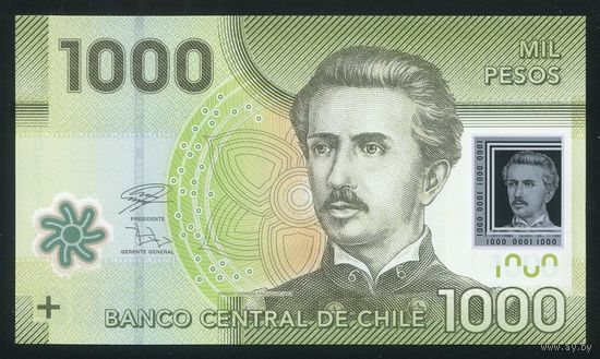 Чили 1000 песо 2020 г. P161j. Серия CG. Полимер. UNC