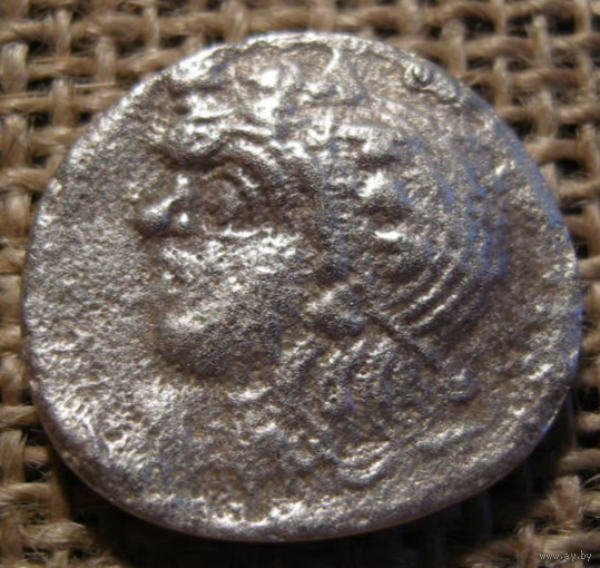 Боспор Тридрахма Серебро (294-284 год до н.э.) Голова безбородого Сатира в венке влево-ПАN. Голова быка влево (Правитель Спарток III, 303-283 гг) 25мм.