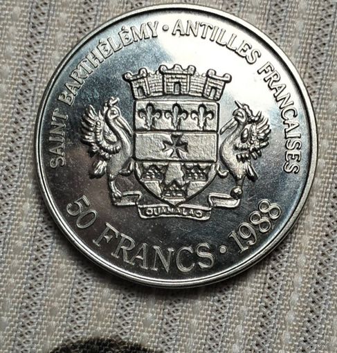 Сен-Бартелеми - Швеция, 50 риксдалеров / Французские Антиллы, 50 франков, 1988 - В честь передачи острова