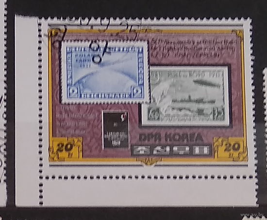 УГЛОВАЯ  Авиация дирижабли Марки на марках 3-я Международная ярмарка марок, Эссен Корея КНДР 1980 год  лот 12